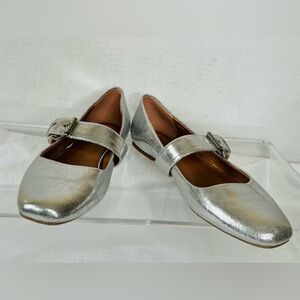 DV by Dolce Vita Silver Marcello Buckle Strap Mary Jane Flats, Sz 9.5, NWOB